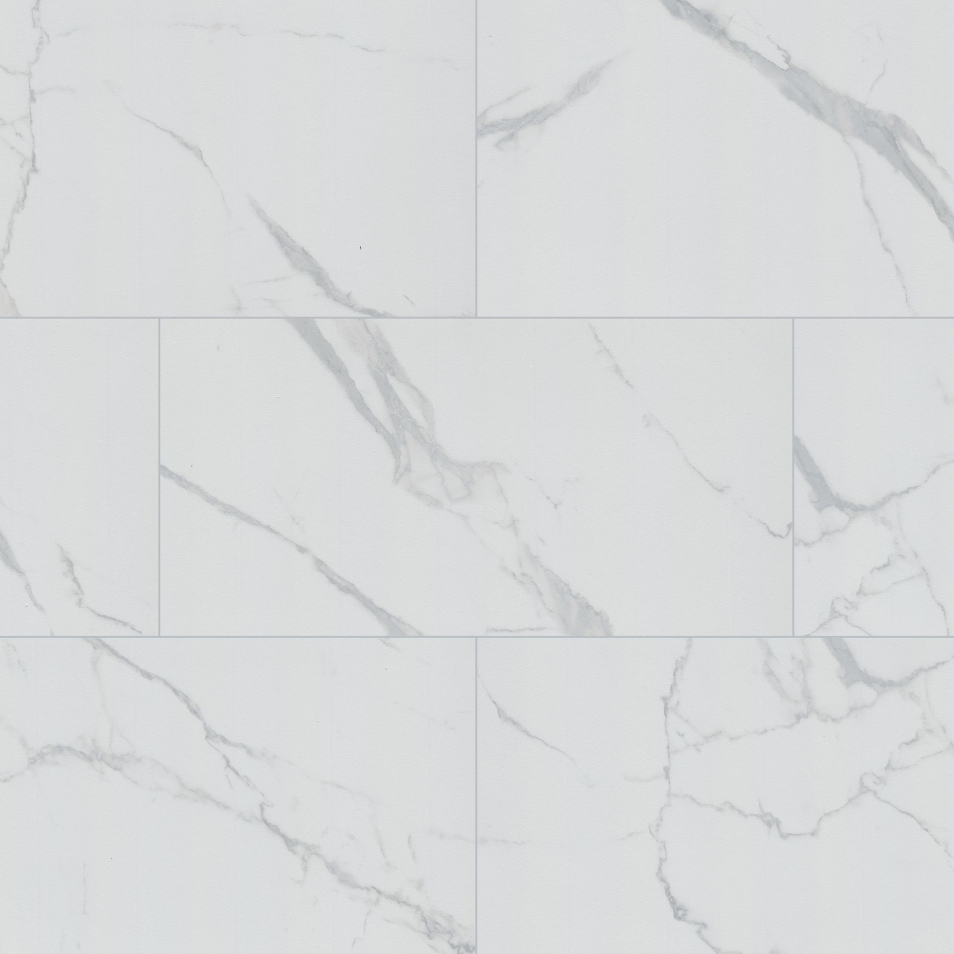 White rectangular tiles with gray veining resembling marble.
