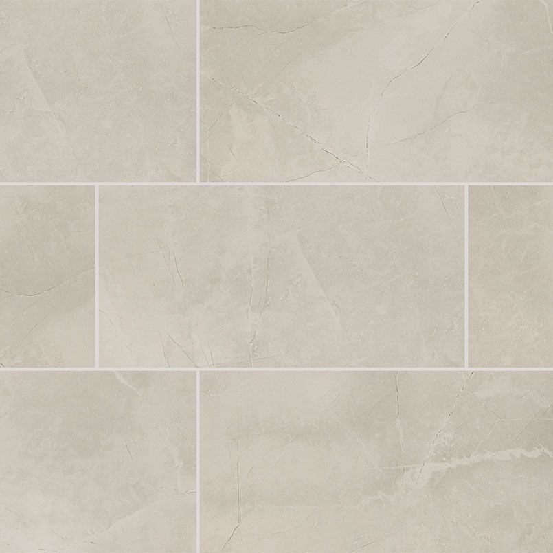 Beige rectangular tile pattern, varying shades, marble-like appearance, white grout lines.