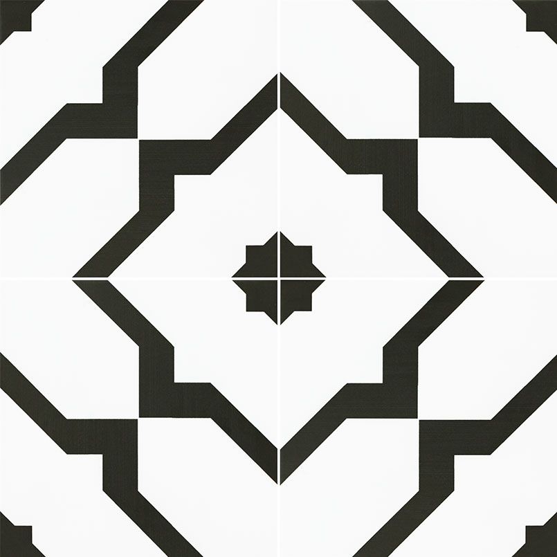 Black and white patterned tile: geometric star design.