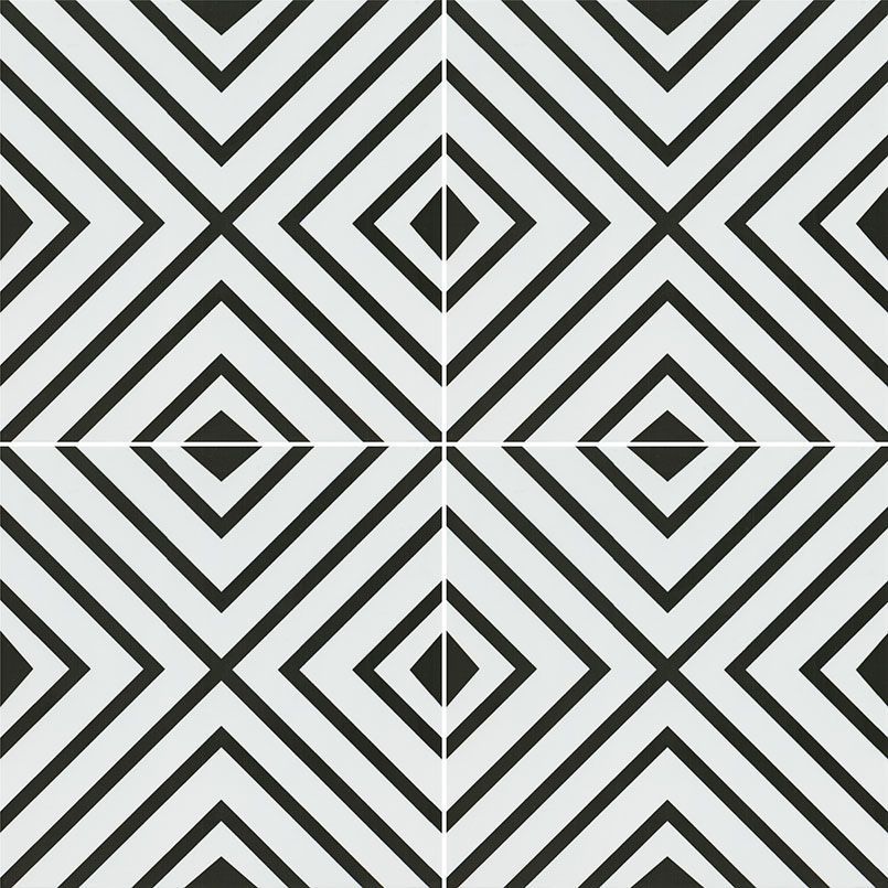 Black and white geometric diamond pattern tile.
