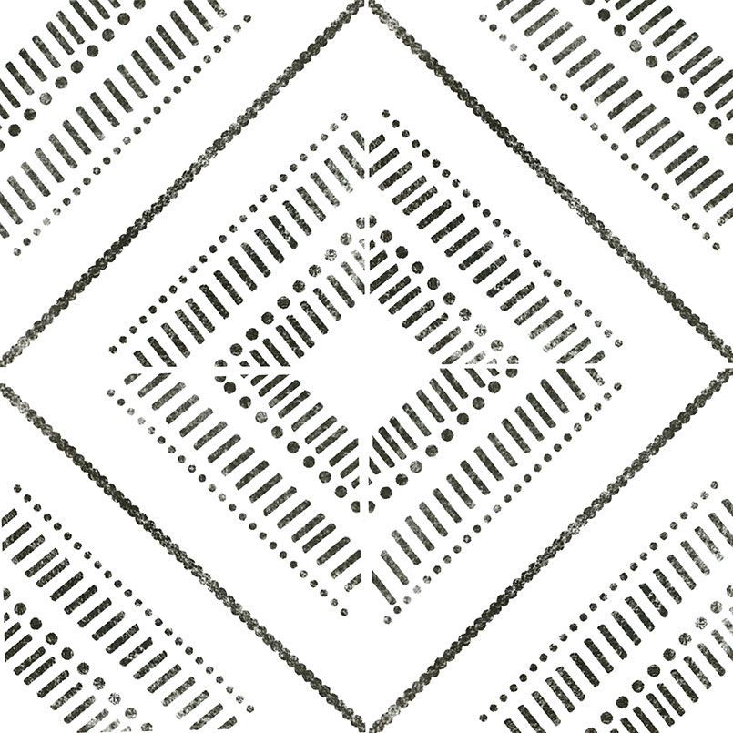 Geometric tile pattern with diamond shapes in black on white.