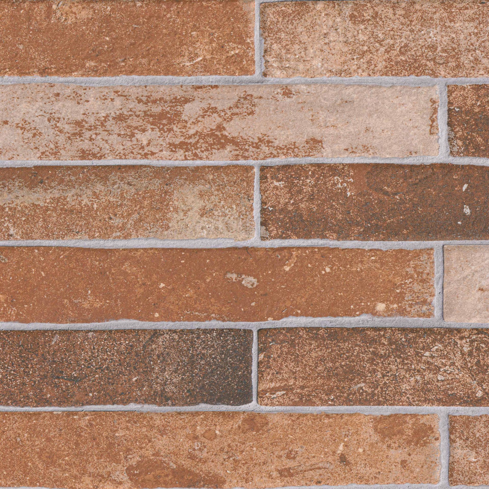 Brick wall, various shades of brown and tan, rectangular pattern with grout.