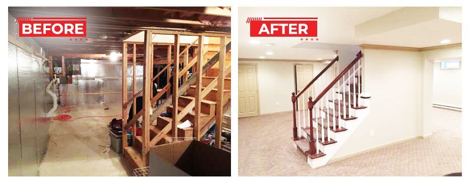 Basement renovation before and after. The
