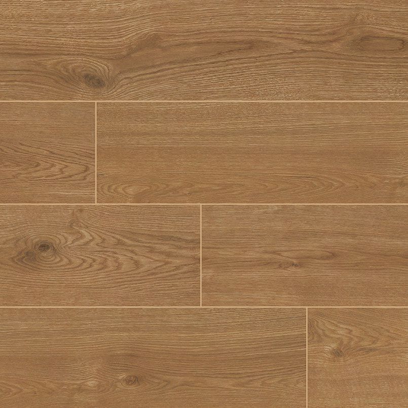 Wood-look flooring in shades of brown, with visible wood grain and rectangular plank layout.