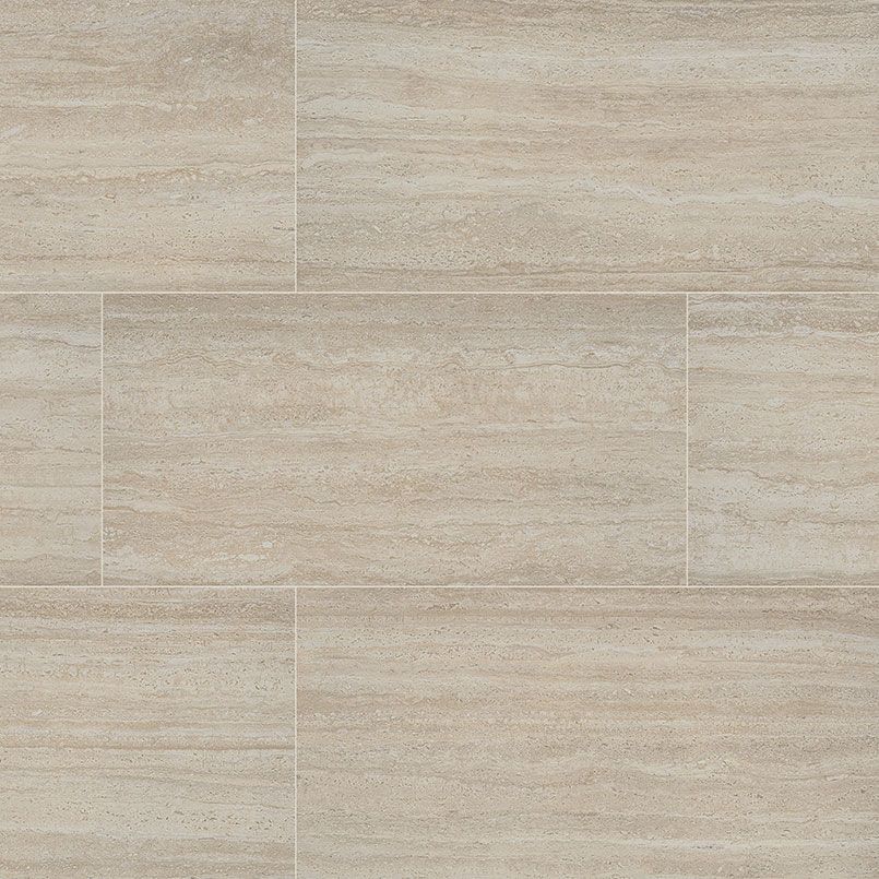 Beige rectangular stone tiles with horizontal striations, arranged in a grid pattern.