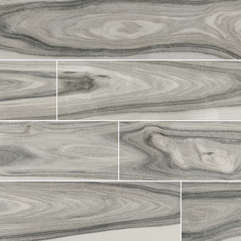 Gray marble tile with wood grain pattern.