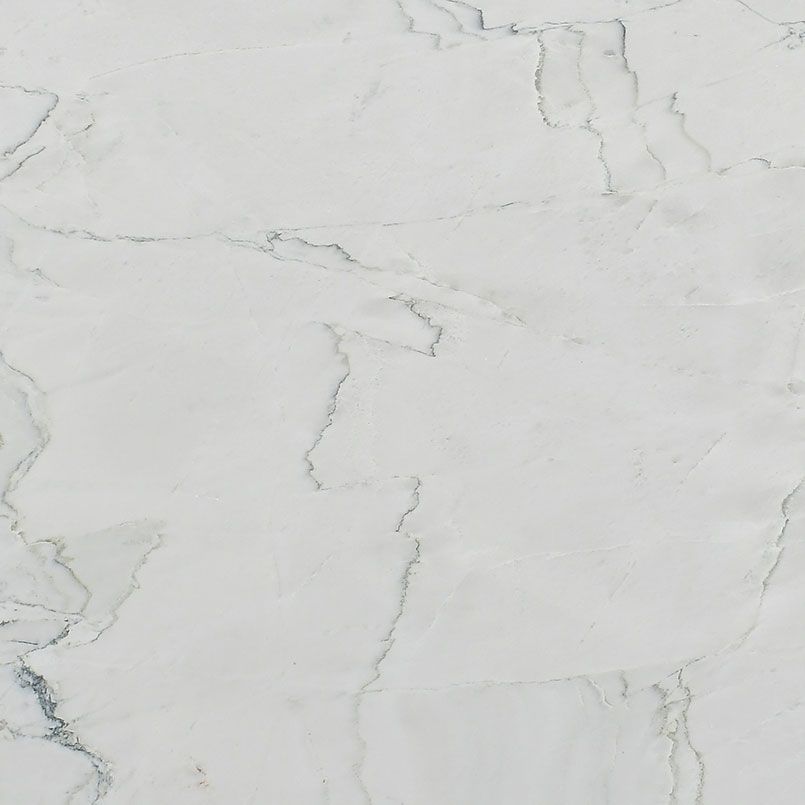 White marble with gray and blue veining.