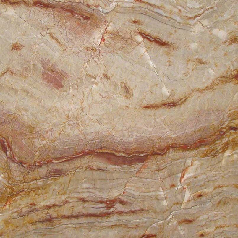 Beige and reddish-brown marble with wavy, layered patterns.