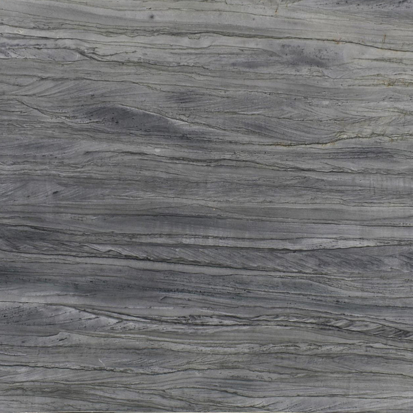 Gray marble slab with horizontal, wavy striations.