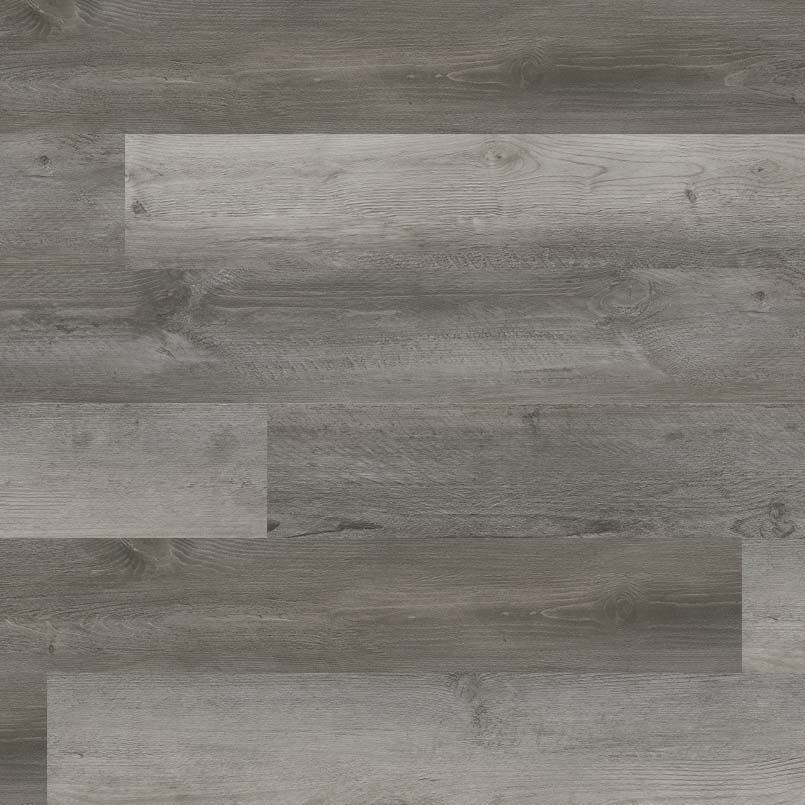 Gray weathered wood plank flooring.