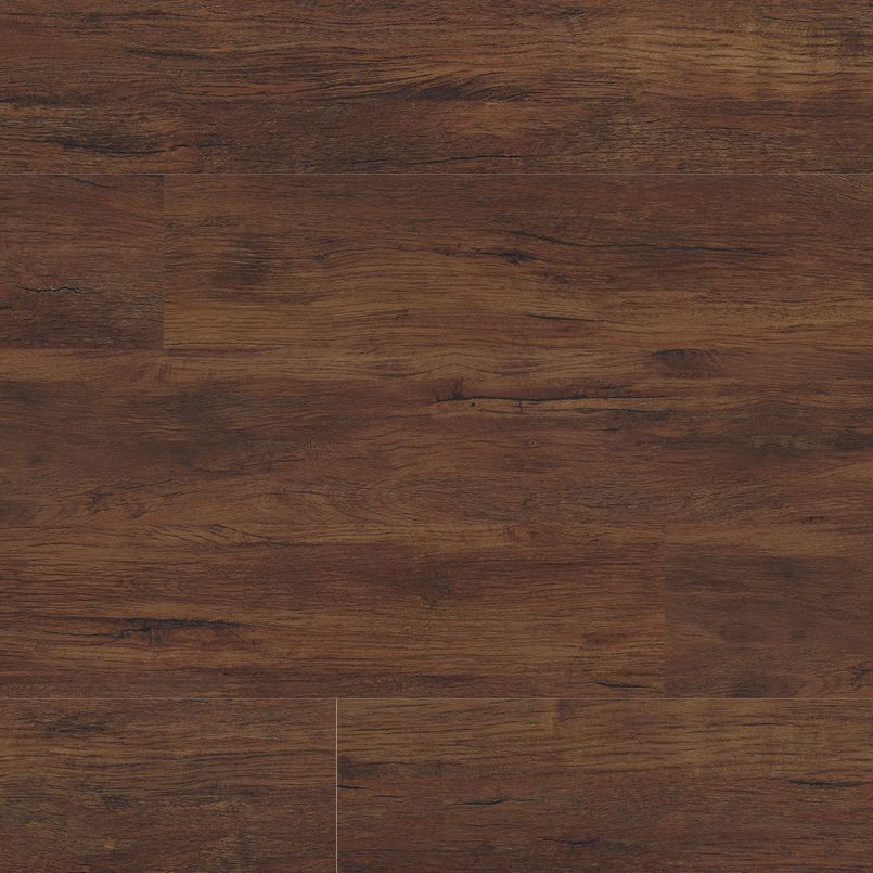 Dark brown wood flooring with visible wood grain and knots.