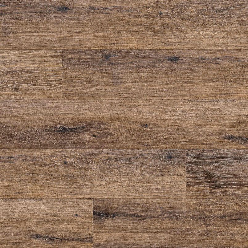 Brown wood-look flooring with varying shades and visible wood grain texture.