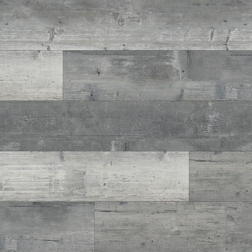 Gray and white concrete-look wood planks arranged horizontally.