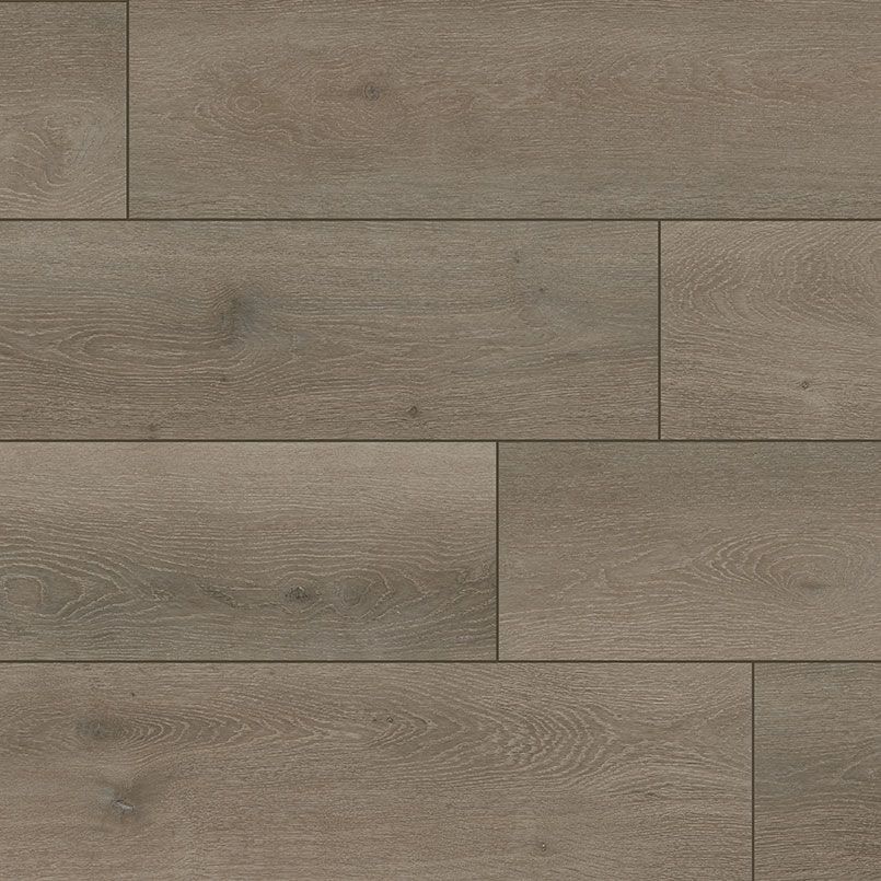 Gray wood-look flooring with long, rectangular planks.