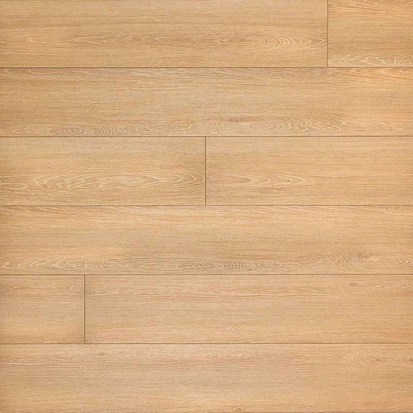 Light brown wood grain floor tiles arranged horizontally.