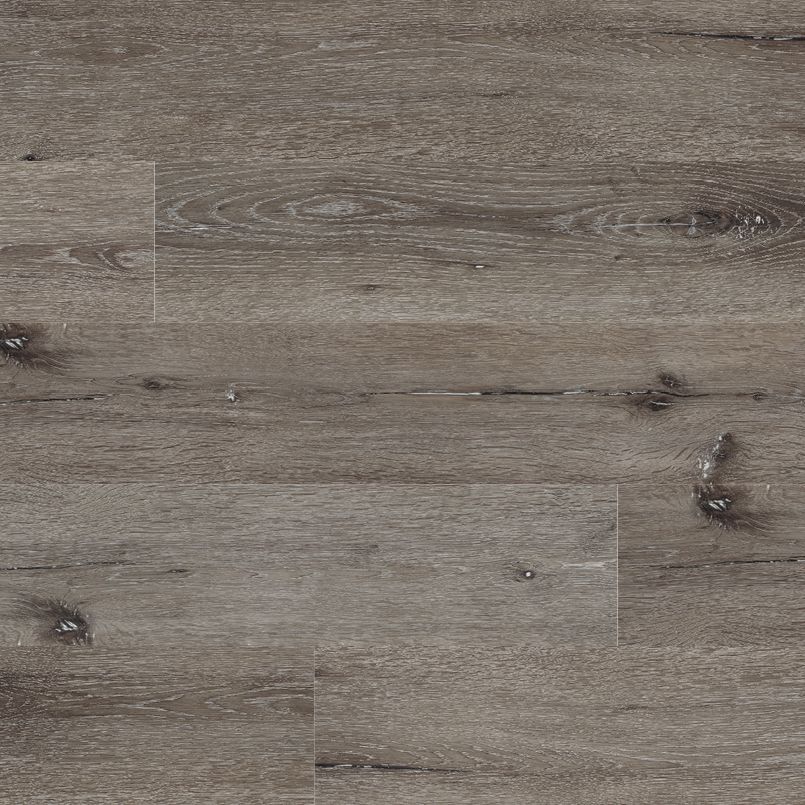 Gray wood-look flooring with knots and grain detail.