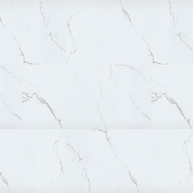 White marble tile with gray veining.