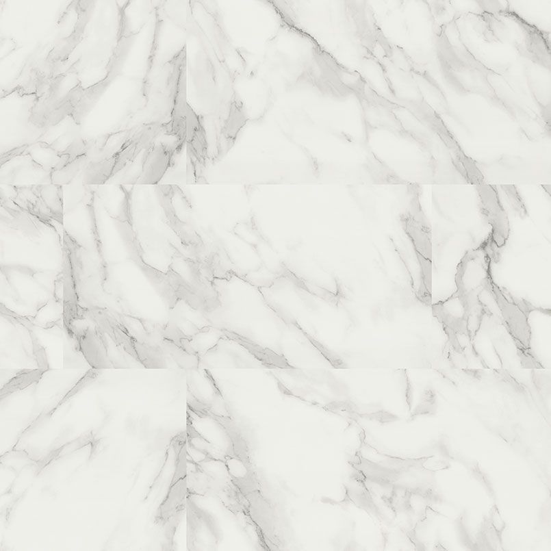 White marble-patterned flooring with gray veining.