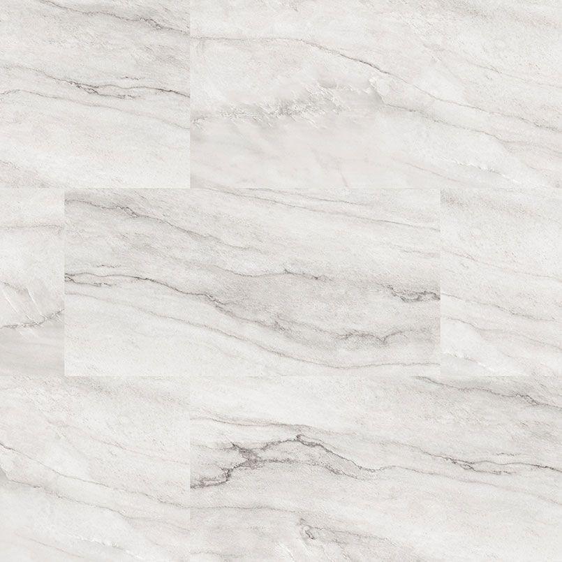 White marble floor tiles with grey veining.