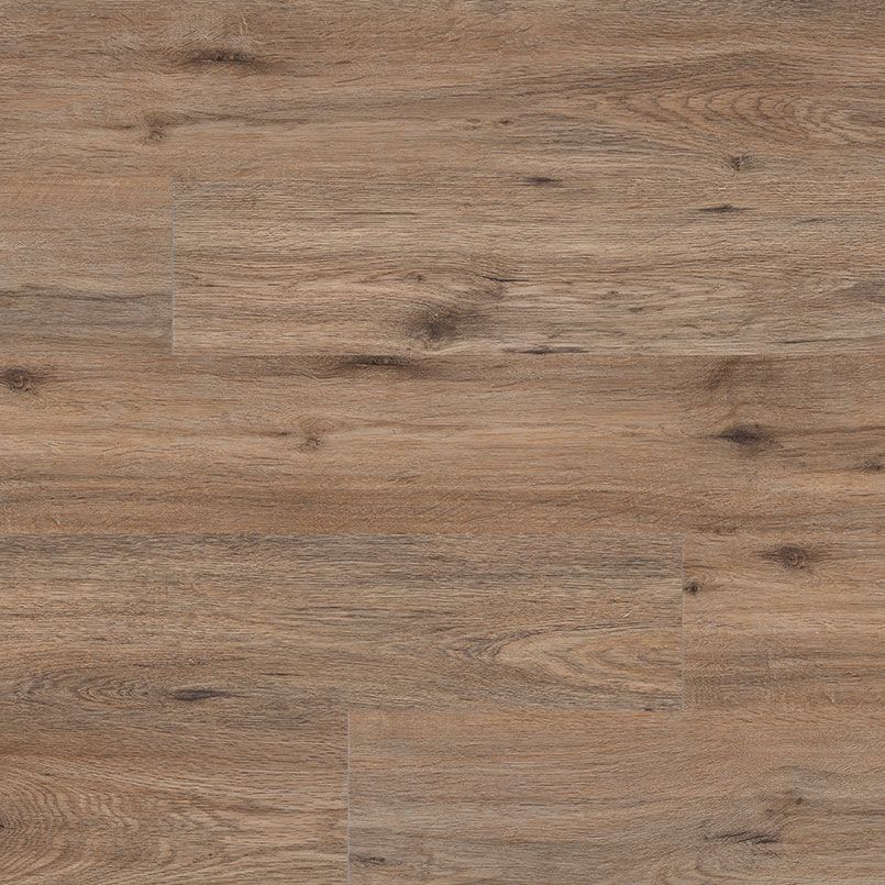 Wood-look flooring with varying brown tones, knots, and grain patterns.