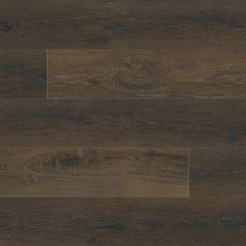 Dark brown wood flooring with wood grain pattern.
