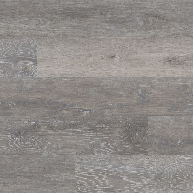 Gray-toned wood flooring with visible grain patterns and knots.
