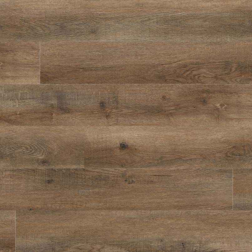 Brown wood-look flooring with varying shades and wood grain texture.