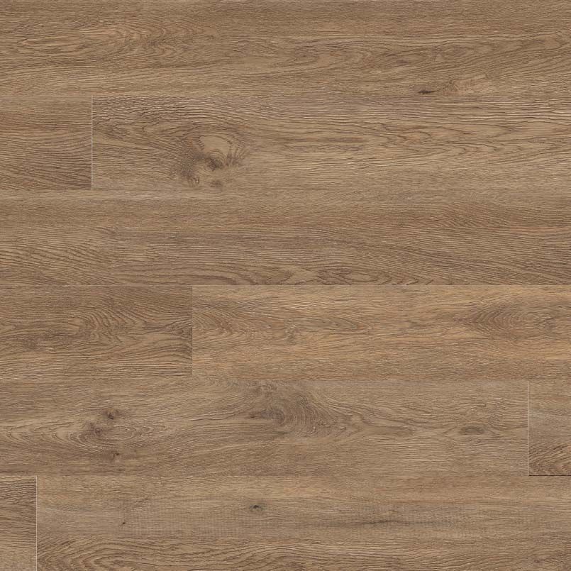 Wood-look flooring in shades of brown and tan, with visible grain and knots.