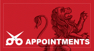 A red background with a lion and the words appointments