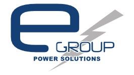 EGroup Power Solutions logo in blue and gray with stylized e and arrow icon