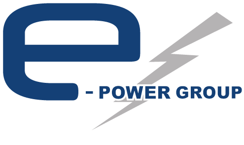 EGroup Power Solutions logo in blue and gray with stylized e and arrow icon