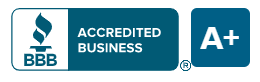 BBB Accredited Business badge with A+ rating in blue and white