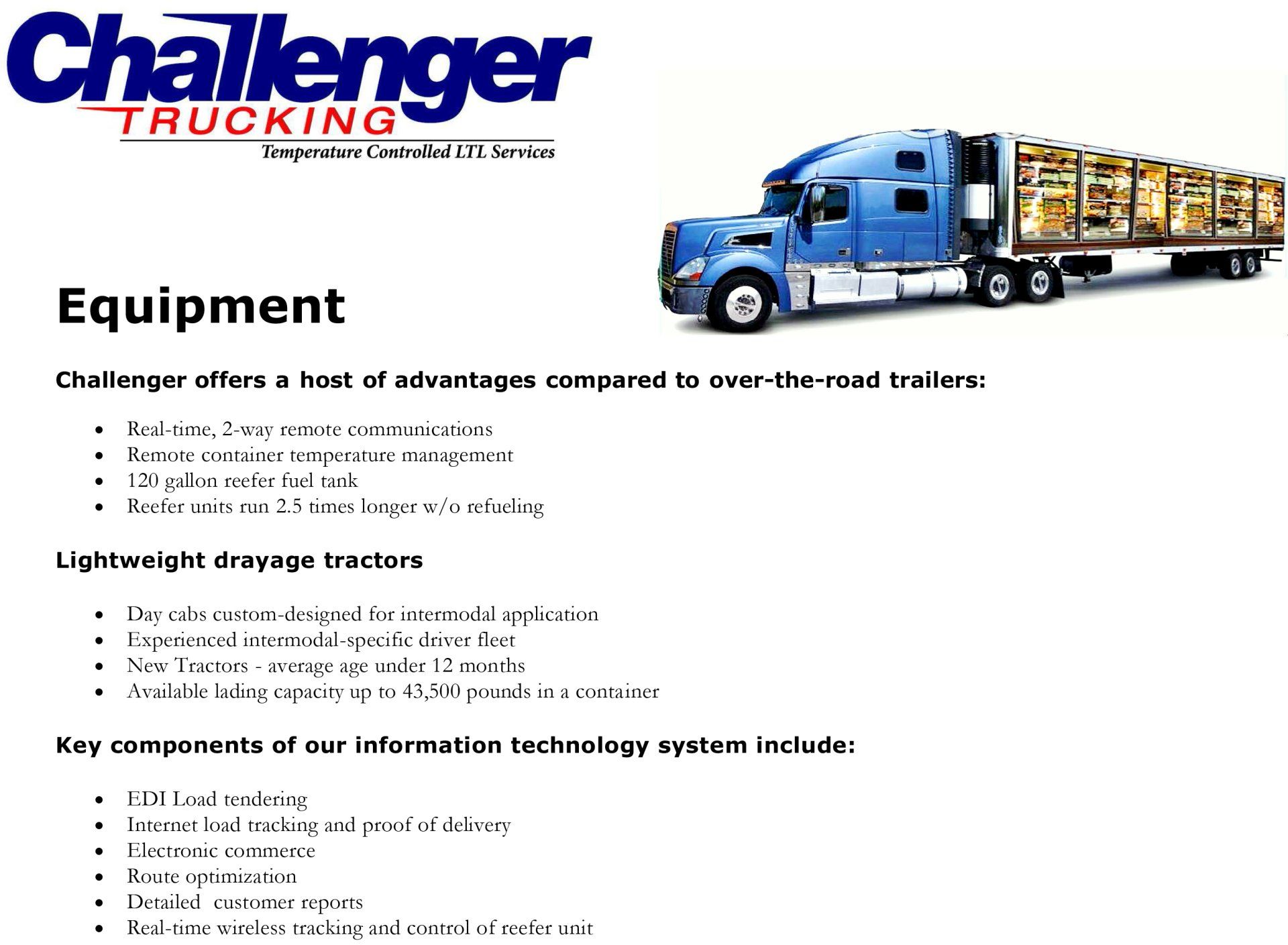 CHALLENGER TRUCKING TEMPERATURE CONTROLLED LTL SERVICES