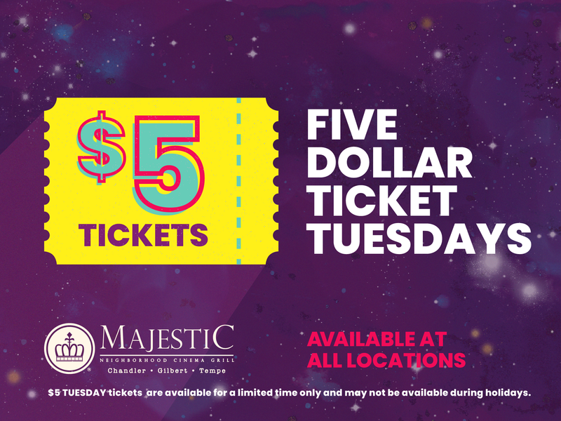 Yellow ticket graphic: $5 tickets. 