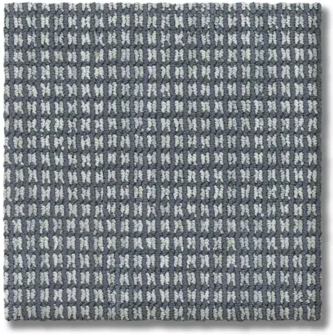 Gray and white patterned carpet sample.