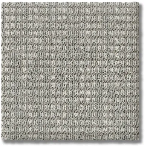 Gray and off-white patterned carpet tile with a grid-like texture.