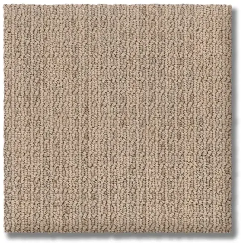 Beige square carpet sample with textured loop pile.