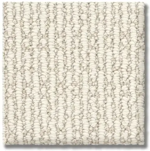 Beige and white textured carpet tile with a looped pile.