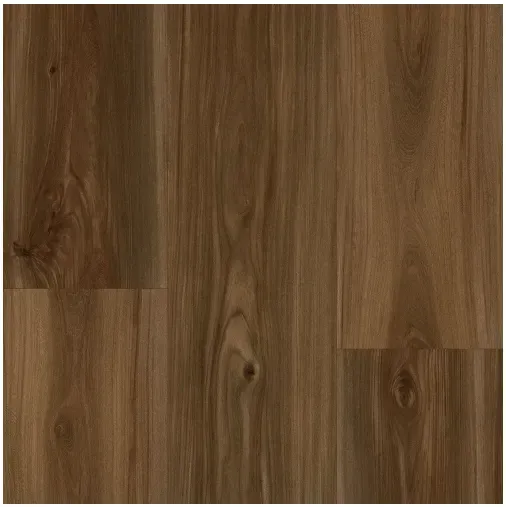 Brown wood-look flooring with vertical grain, varying shades, and visible knots.