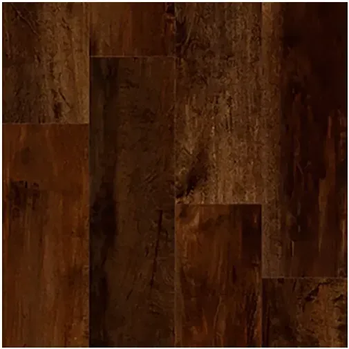 Dark brown wood-look flooring with varied grain patterns.