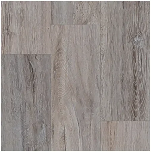 Light gray wood-look flooring with natural grain and knots.