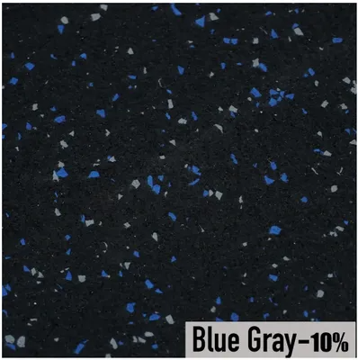 Black rubber gym flooring with blue and gray flecks; labeled 