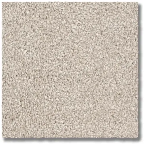 Beige square carpet sample with textured loop pile.