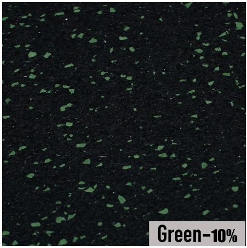 Black rubber gym flooring with green flecks, labeled 
