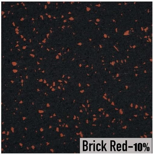 Black rubber flooring with brick red flecks.