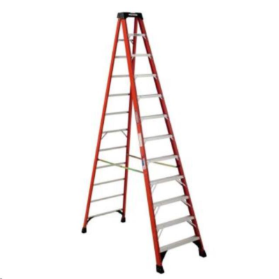 Orange and silver A-frame ladder on a white background.