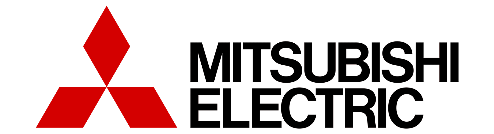 Mitsubishi Electric logo with red three-diamond emblem and black text on white background