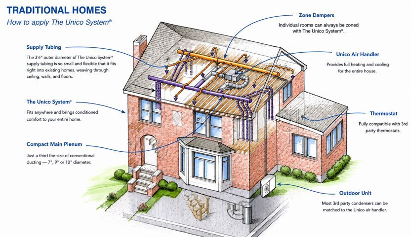 Cutaway of a traditional home showing insulation, vents, windows, and roof features labeled for energy efficiency