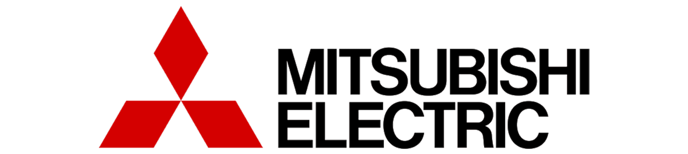 Mitsubishi Electric logo with red three-diamond emblem and black text on white background