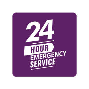 Purple square with white text: 